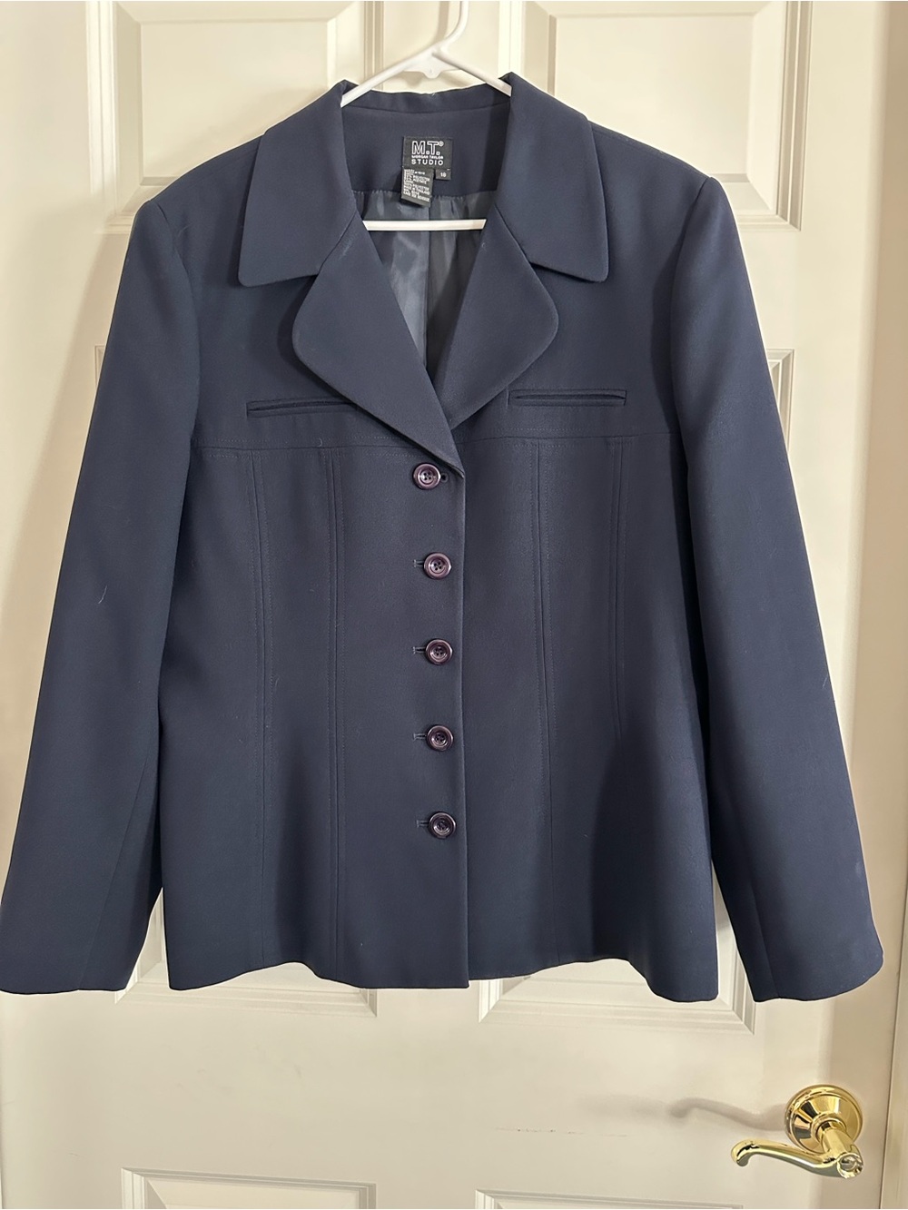 M.T. Studio by Morgan Taylor Navy Button Front Career Blazer Jacket Women’s 18